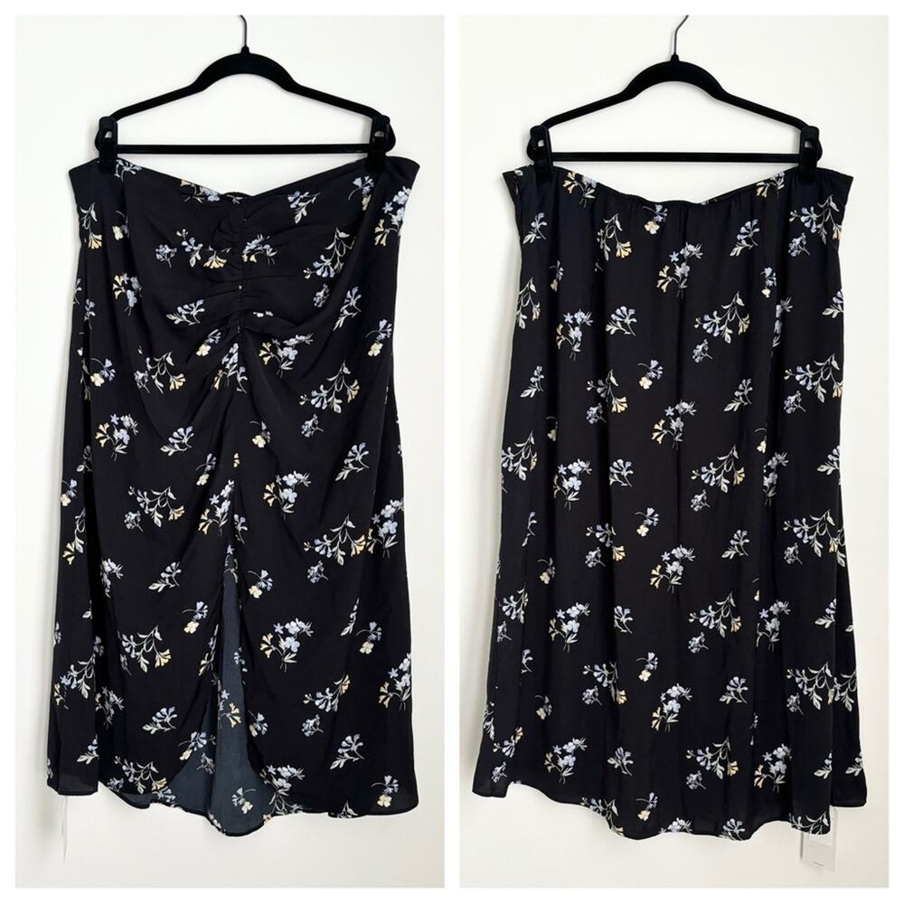 abercrombie & fitch - NWT ruched midaxi skirt midi maxi floral print black